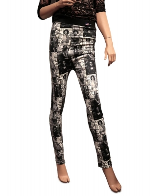 Magazine Cover Collage Printed Leggings OP201FX BLACK